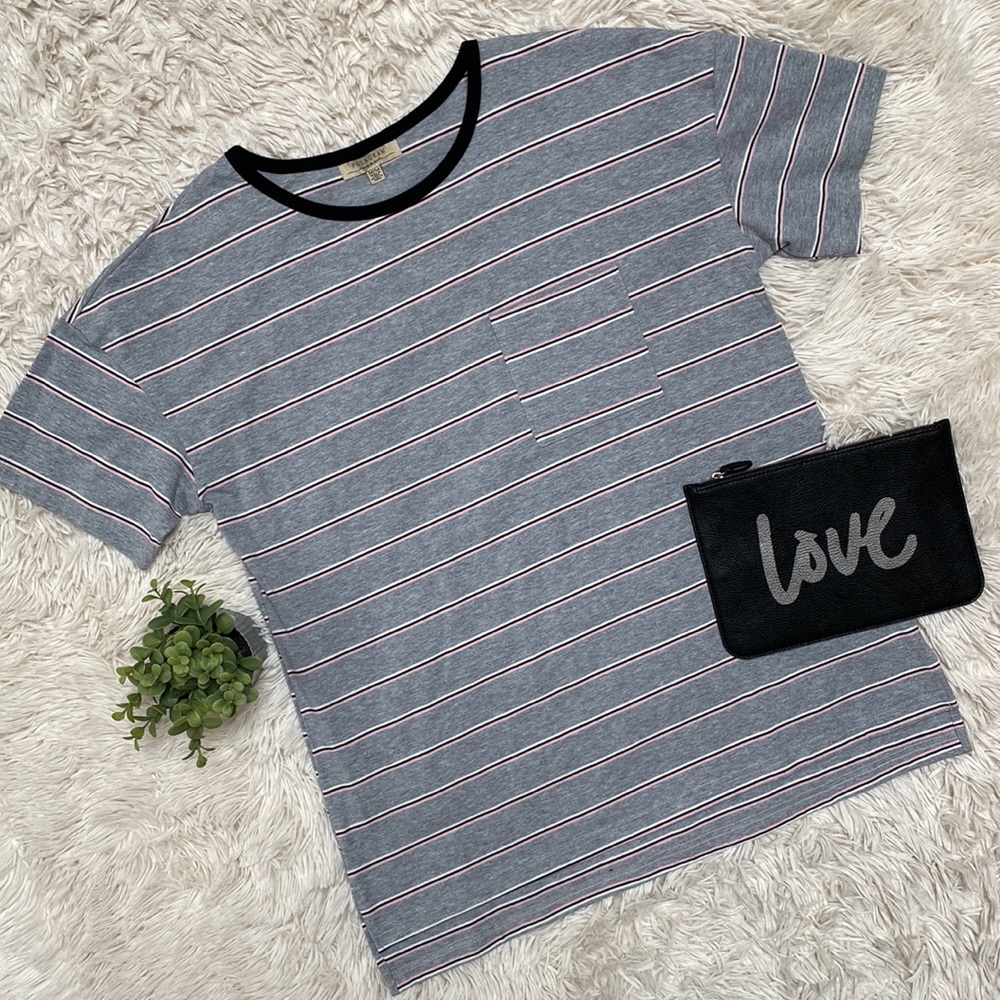 Polagram Ringer Stripes SS Tee 💗 Gray Pink Black White